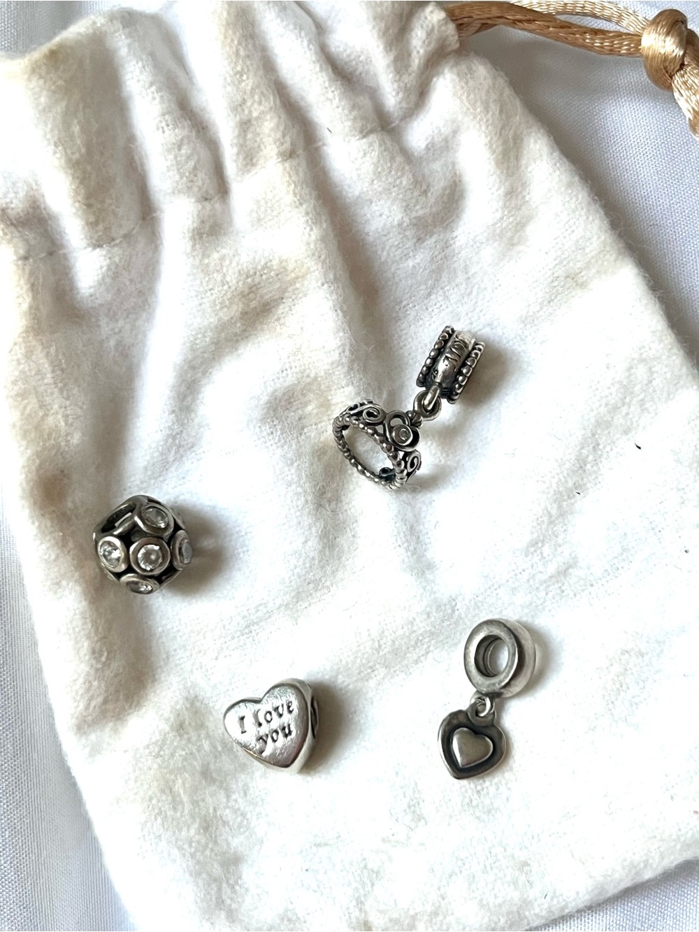 Mixed Pandora Charms - Sterling Silver Heart & Charm Bead Set